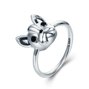 Frenchie Charm Silver Ring